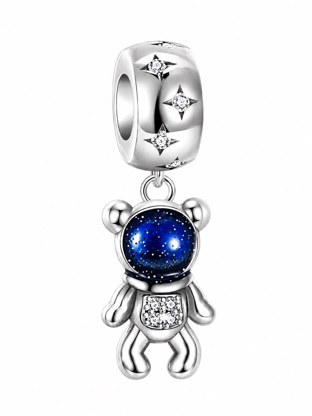 Blue Galaxy Astronaut Bear Bracelet Charm Silver Tone Space Dangle